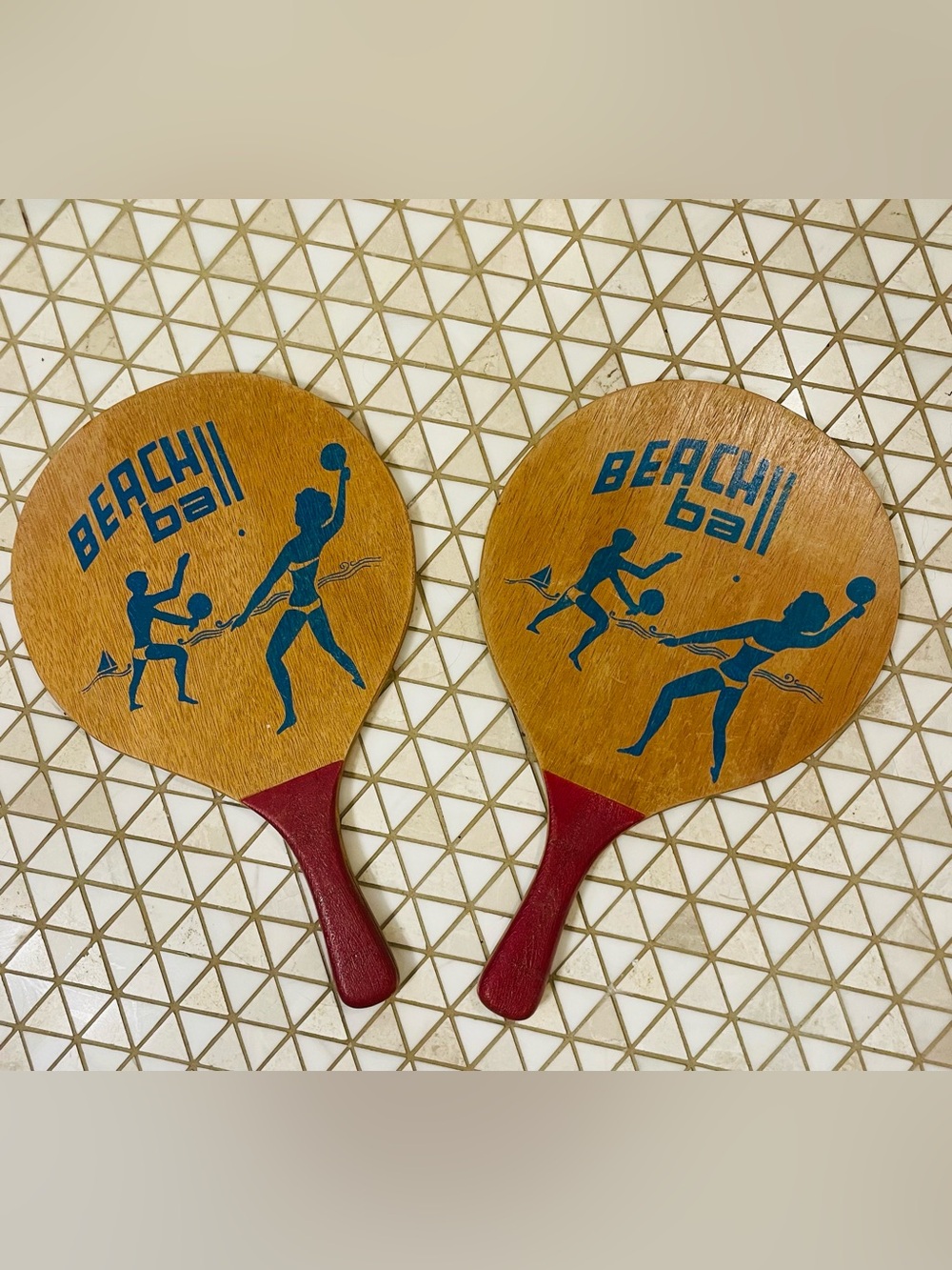 Vintage Beach Ball Paddles Wooden 1950s 1950s